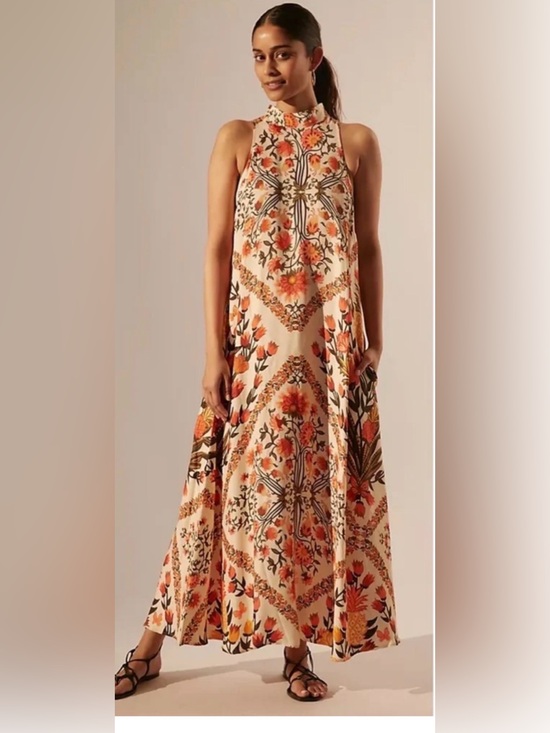 FARM RIO Dresses & Skirts - FARM RIO x Anthropologie White Floral Folkloric Halter Maxi Dress Size:Large